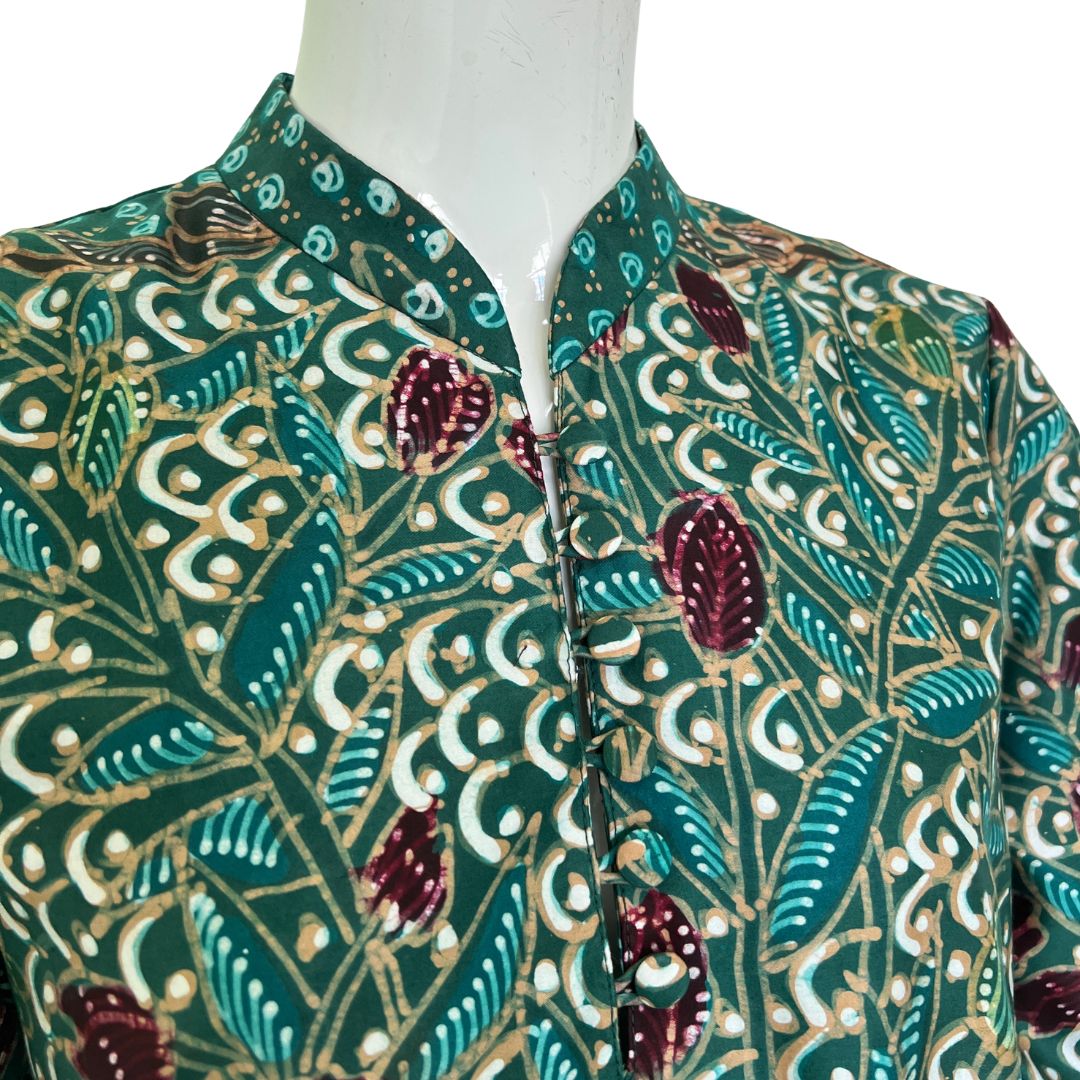 Batik Tulis Puff Sleeve Cheongsam Dress - L