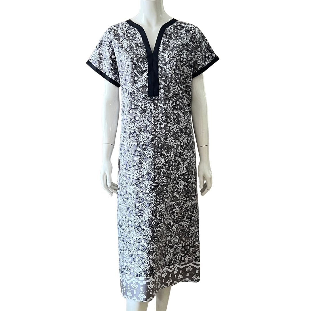 V Neck Cap Sleeve Midi Dress - L