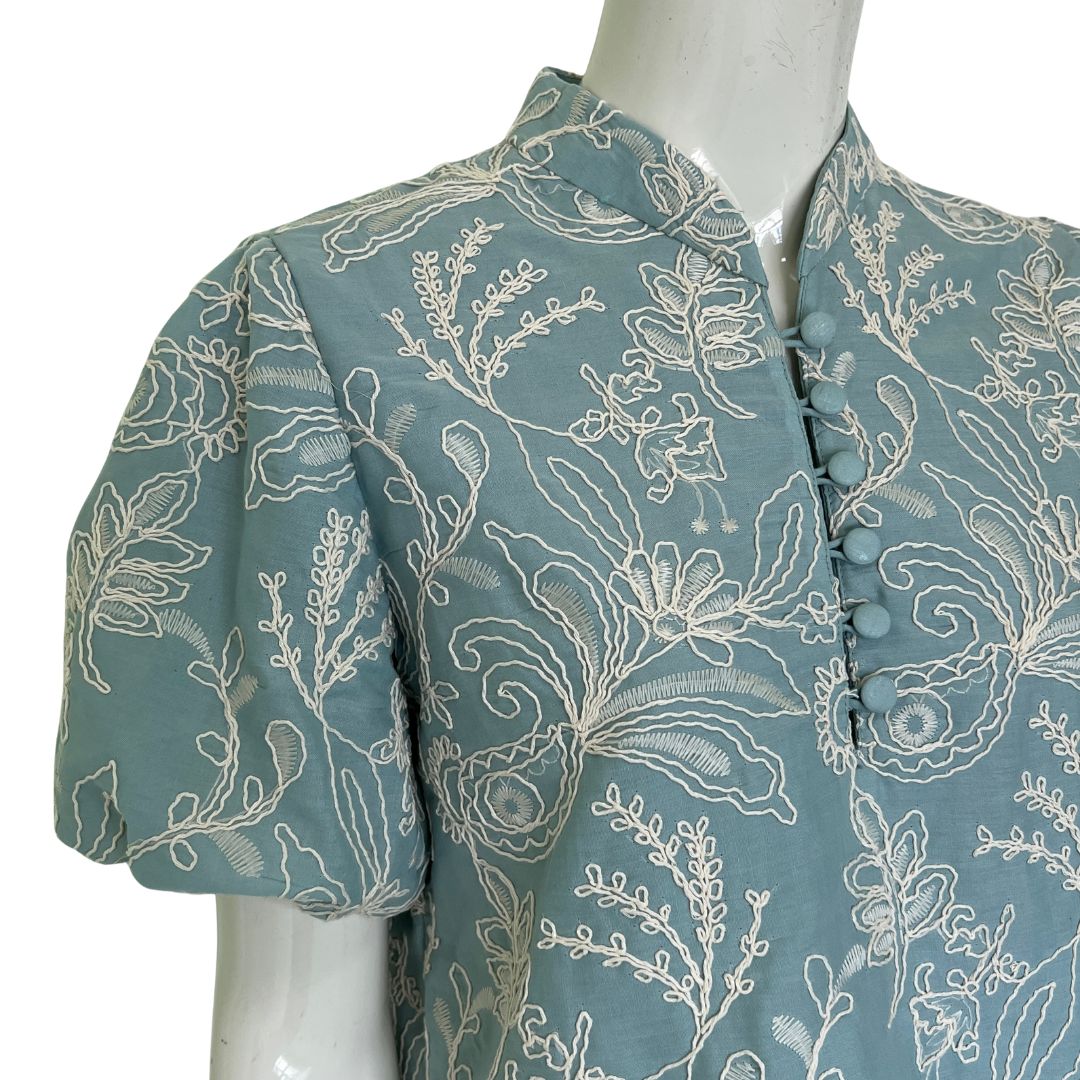 Puff Sleeve Cheongsam Midi Dress