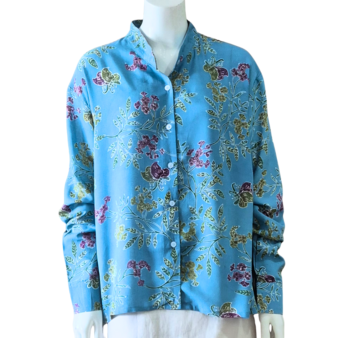 Mandarin Collar Long Sleeve Blouse - XL/XXL
