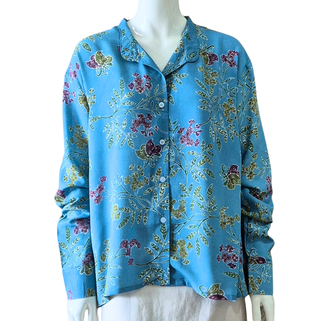 Mandarin Collar Long Sleeve Blouse - XL/XXL