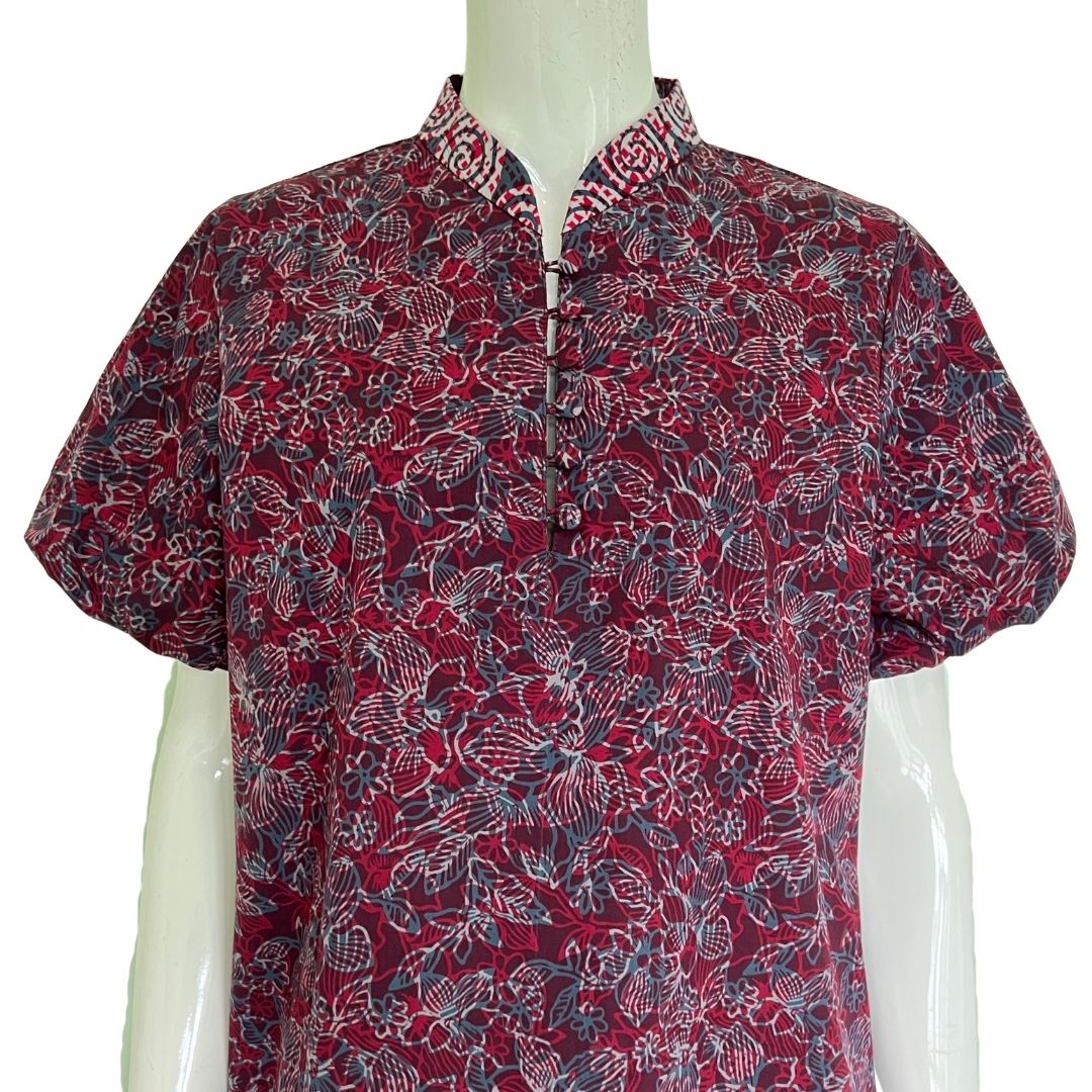 Puff Sleeve Cheongsam Dress - L