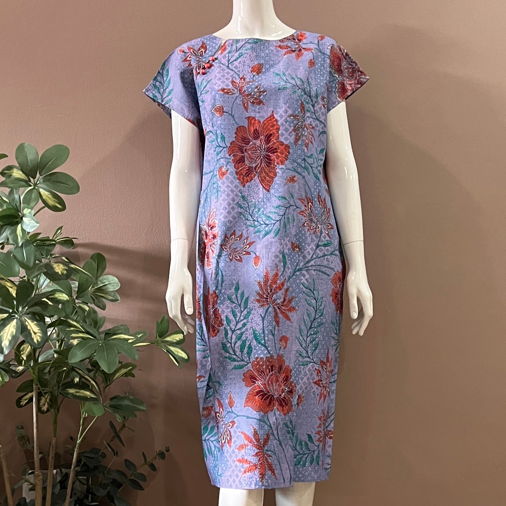 Crepe Cotton V Neck Midi Dress