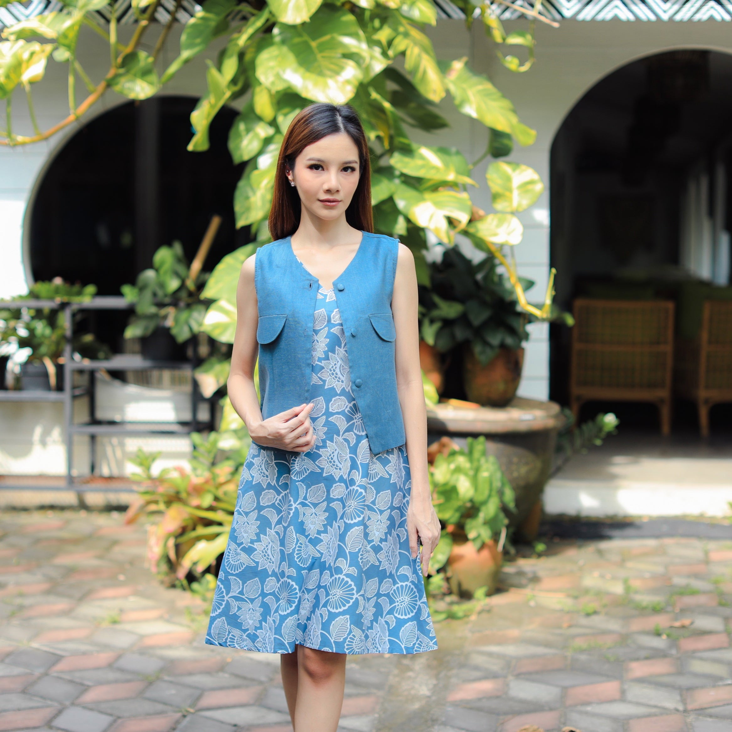Linen Vest - Blue