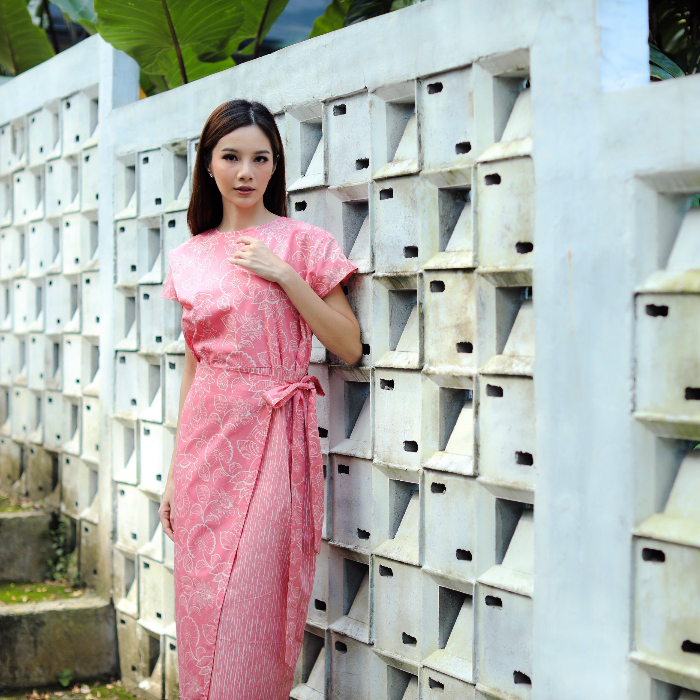 Midi Dress w/wrap skirt -Pink