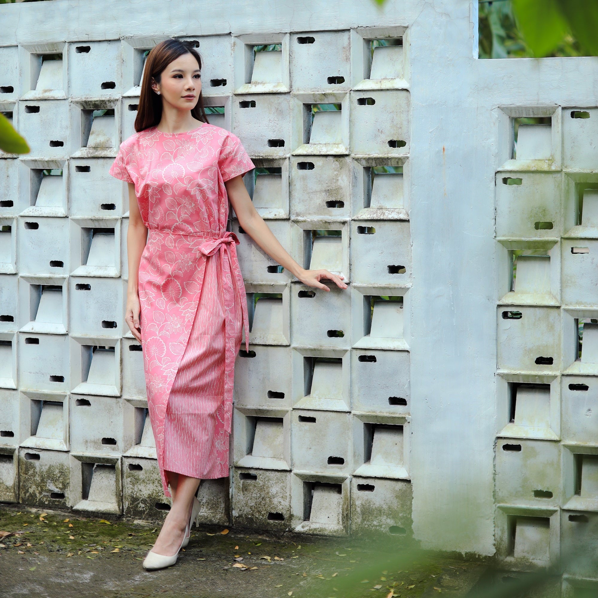 Midi Dress w/wrap skirt -Pink