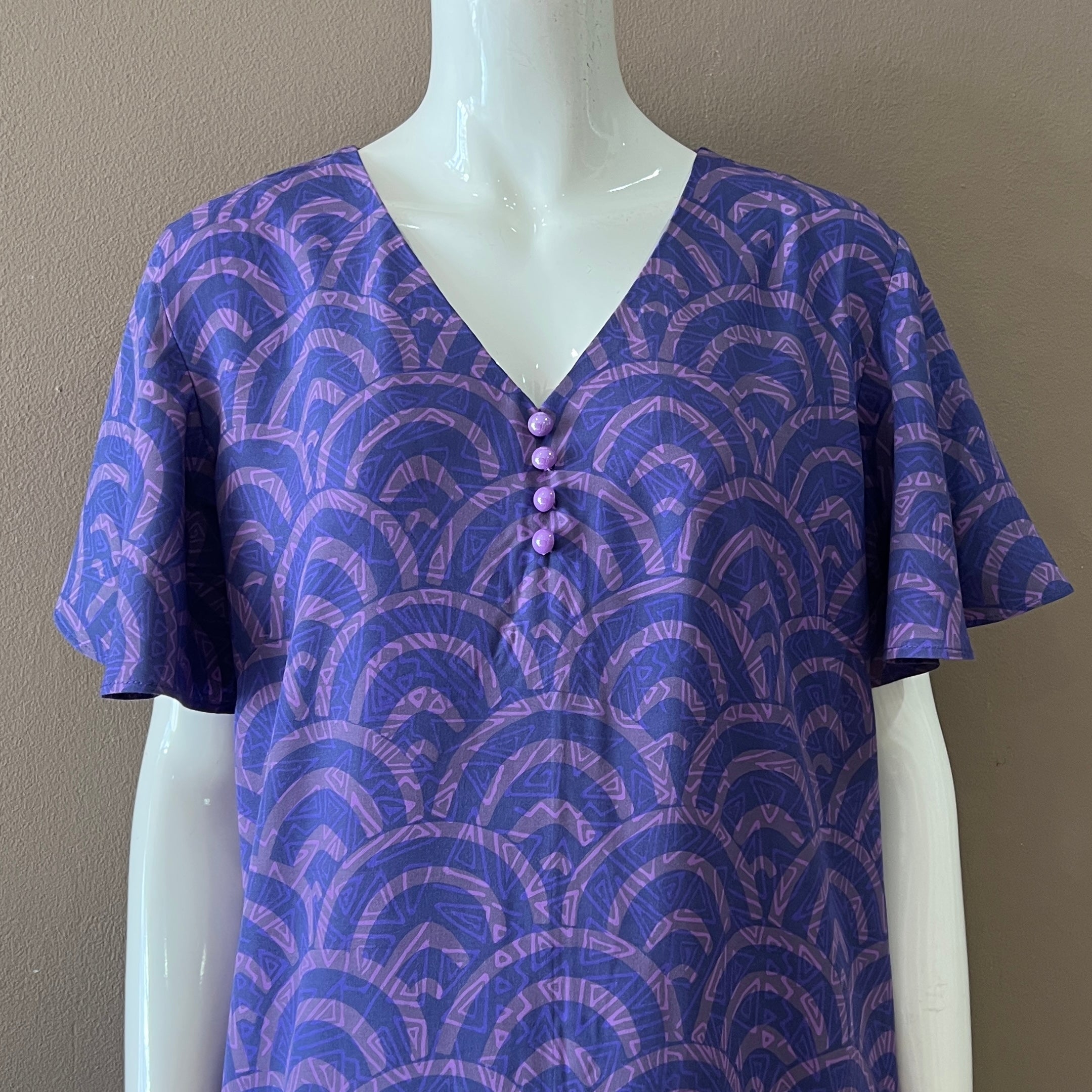 Flare Sleeve V Neck Dress - XL