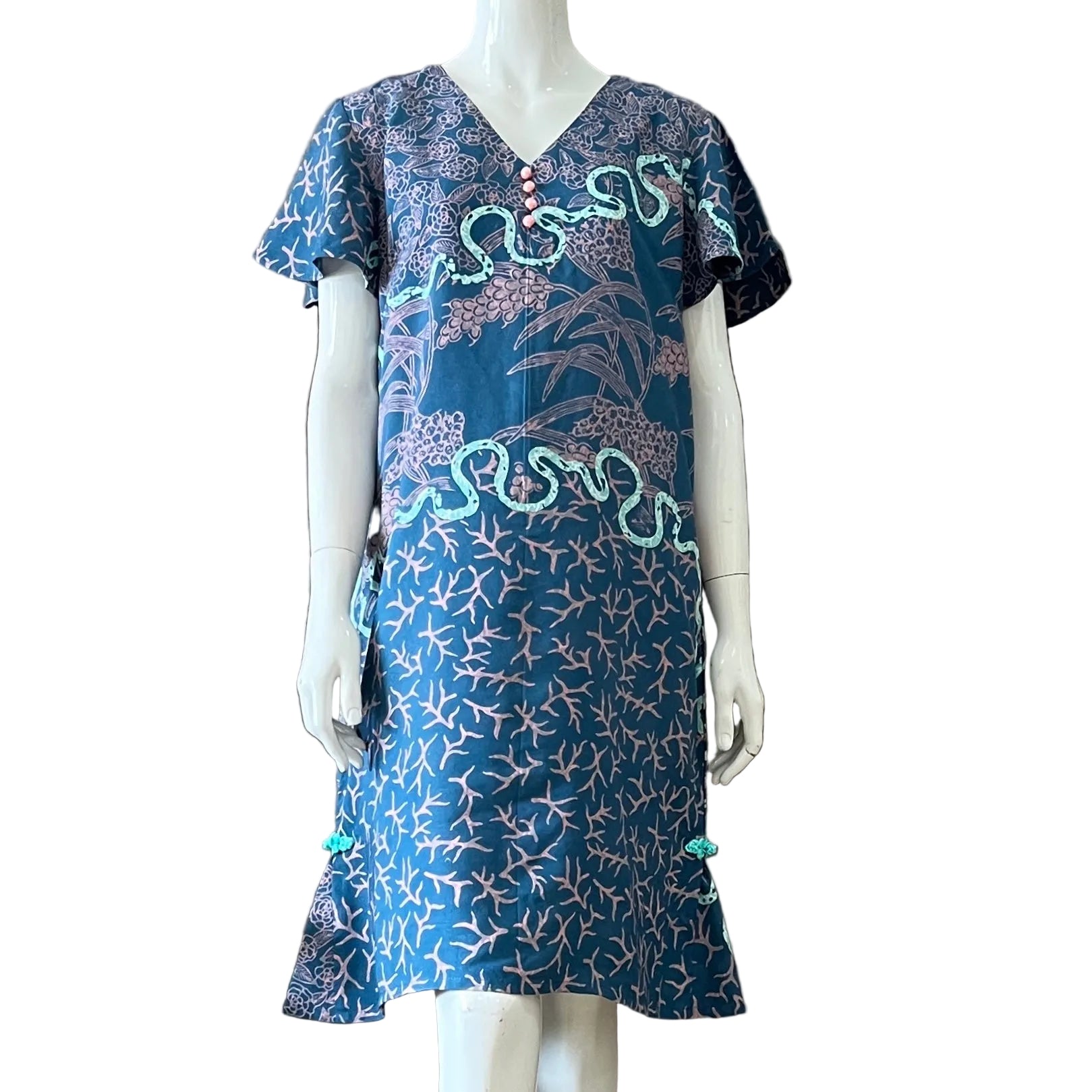 Flare Sleeve V Neck Dress - M