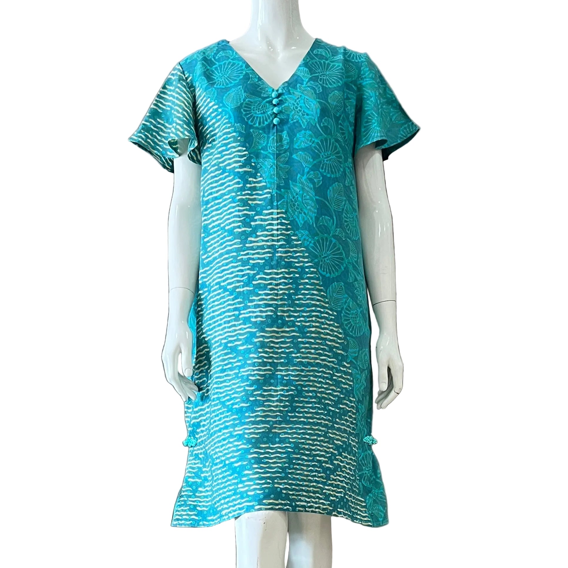 Flare Sleeve V Neck Dress - M