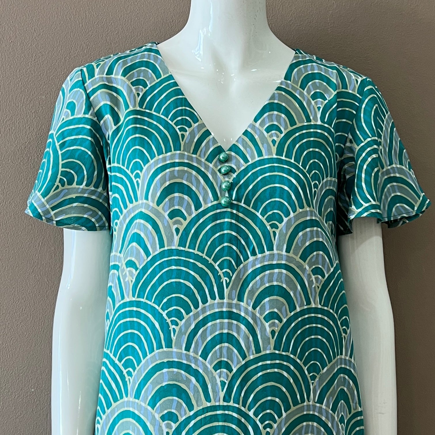 Flare Sleeve V Neck Dress - S
