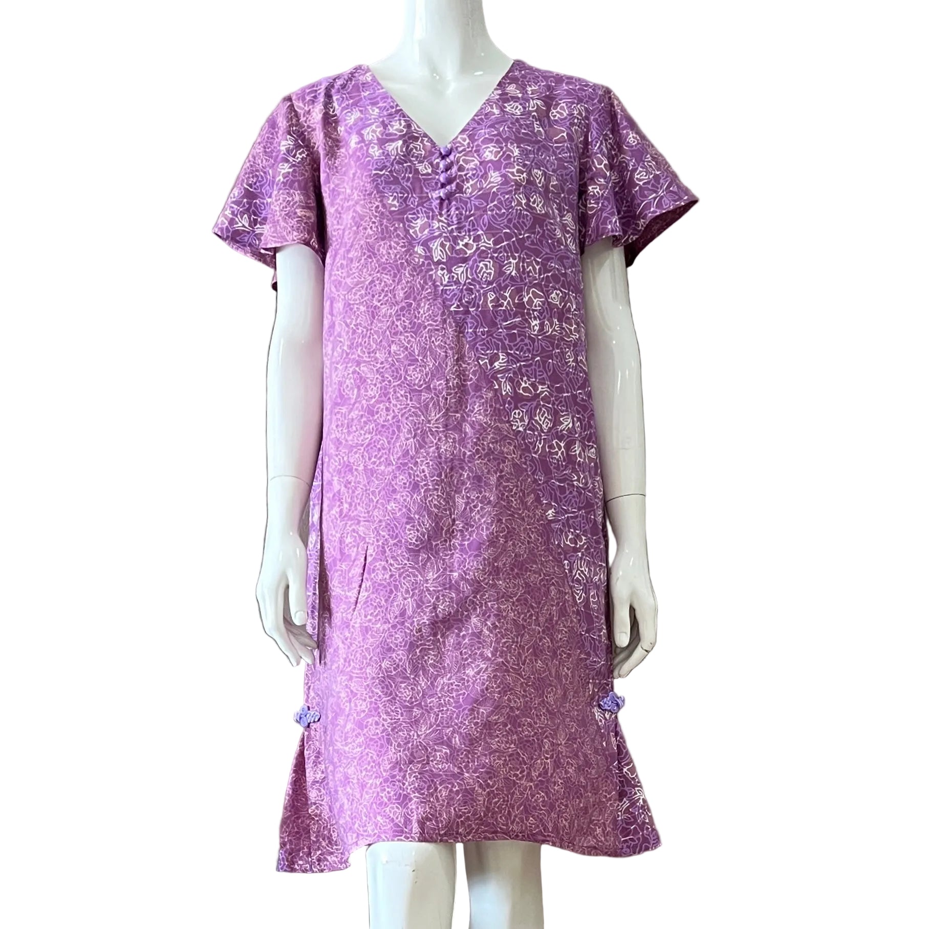Flare Sleeve V Neck Dress - S