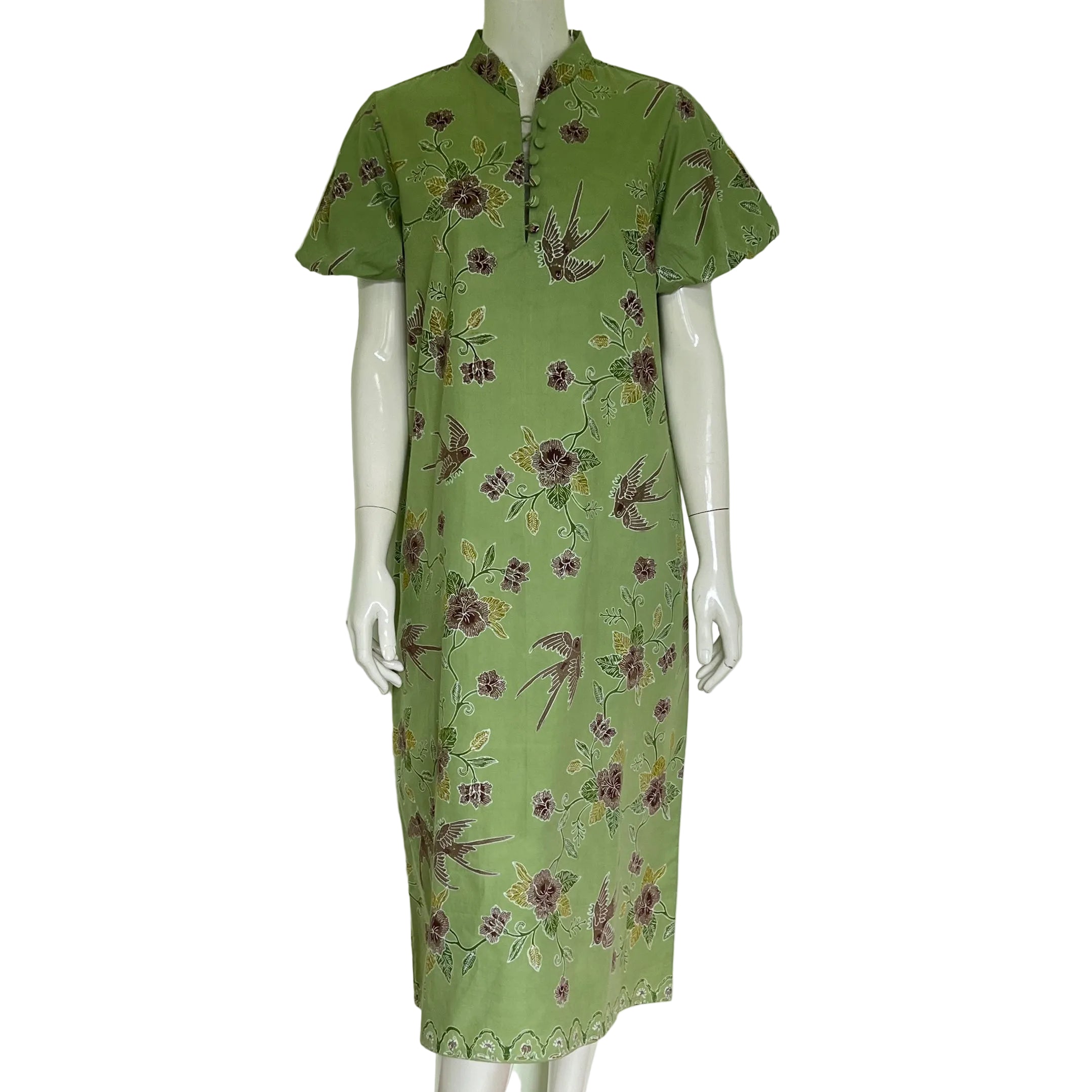 Puff Sleeve Cheongsam Dress - L