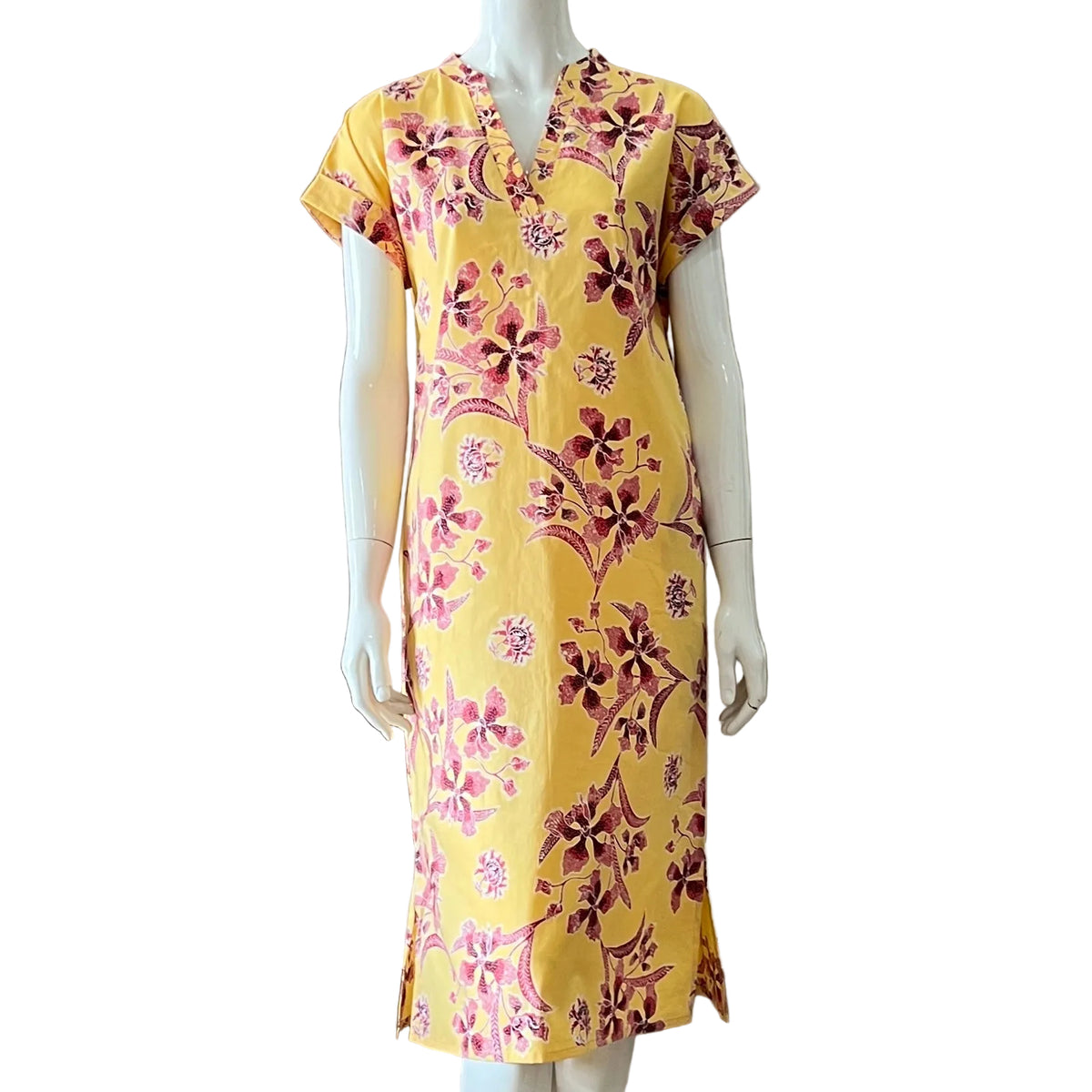 V Neck Cap Sleeve Midi Dress XS