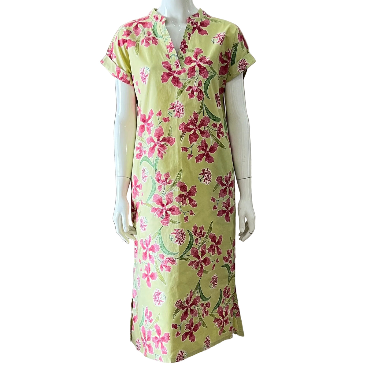 V Neck Cap Sleeve Midi Dress S
