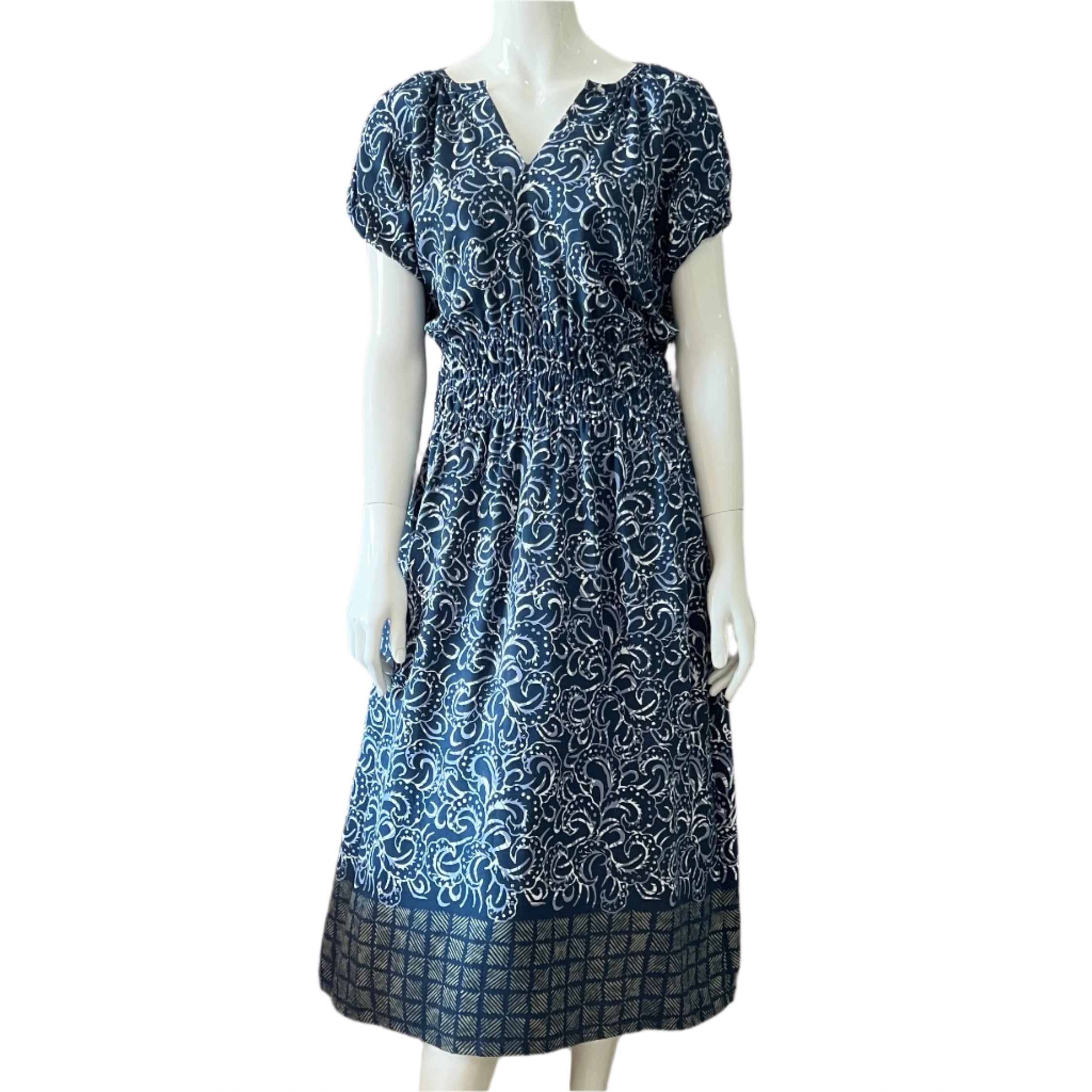 Gathered Waist Midi Dress - L