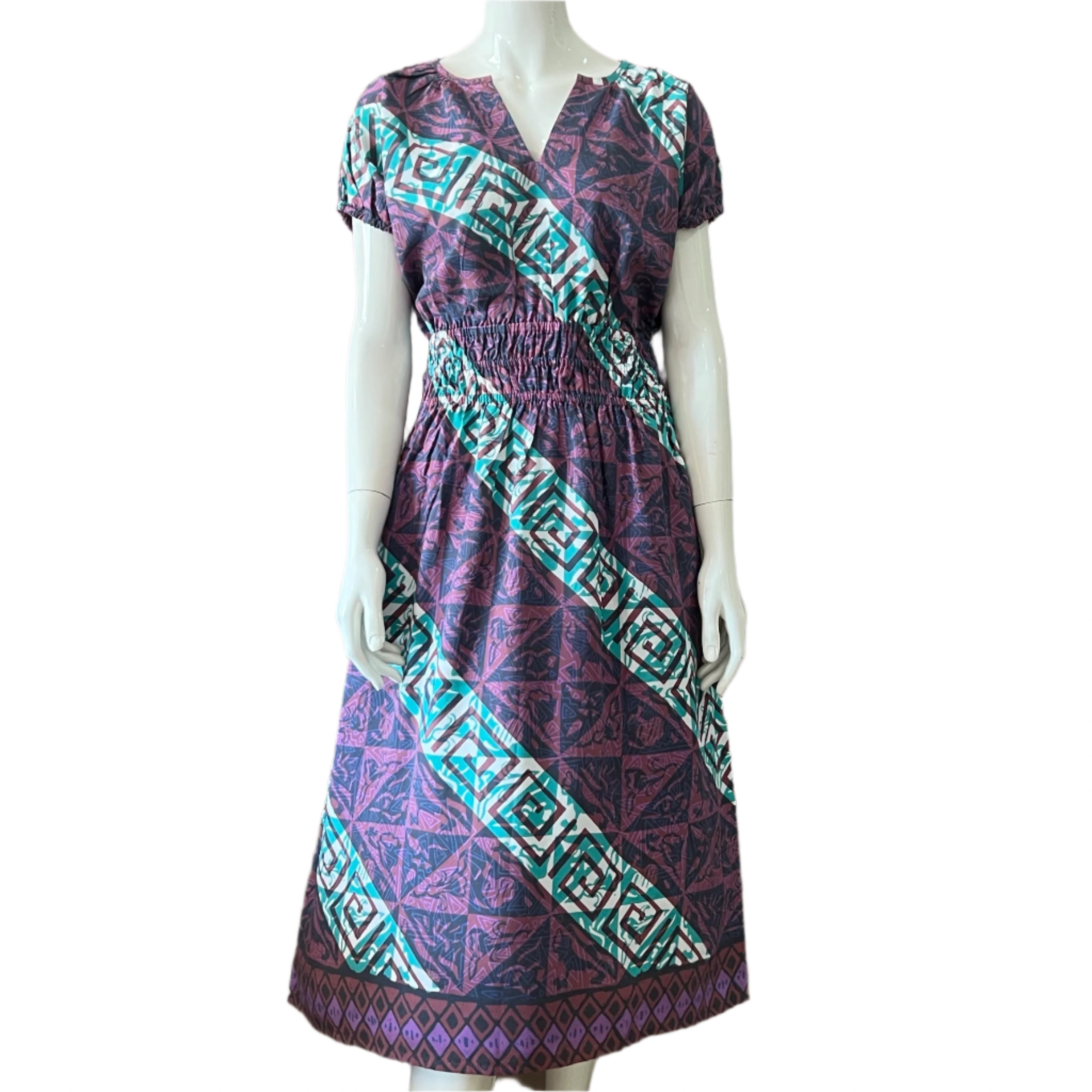 Gathered Waist Midi Dress - L