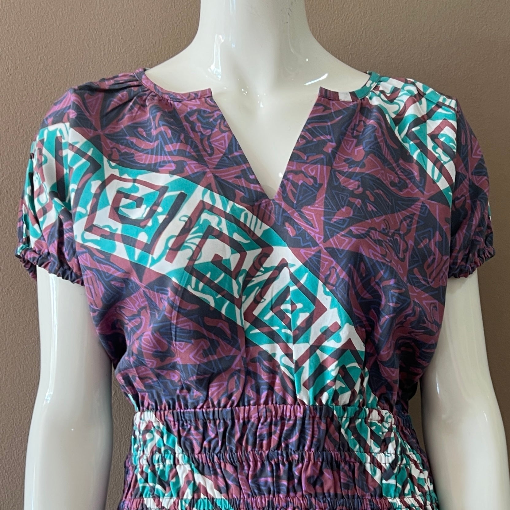 Gathered Waist Midi Dress - L