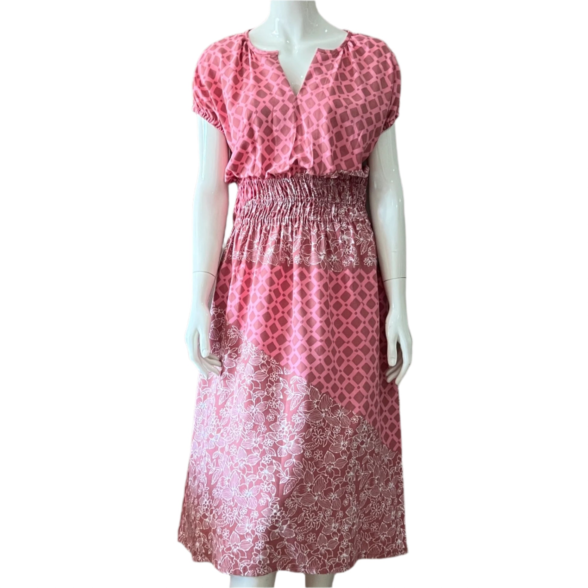 Gathered Waist Midi Dress - M