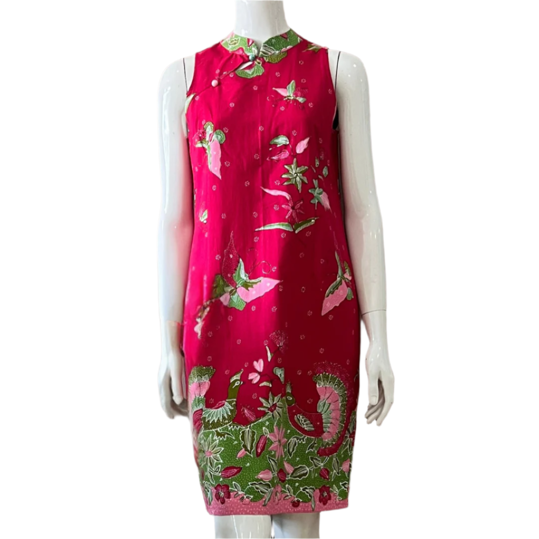 Batik Tulis 2 Buttons Cheongsam Slim Fit Dress - XS