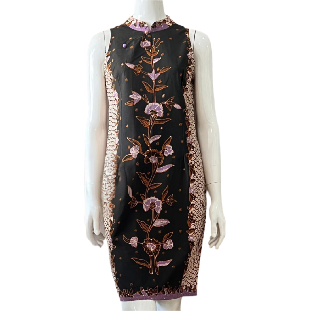 Batik Tulis 2 Buttons Cheongsam Slim Fit Dress - XS