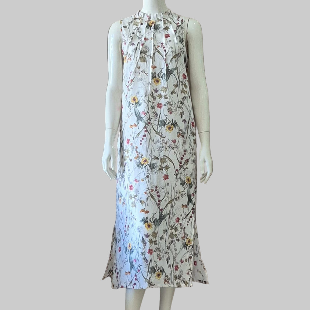 JP Linen Ruffle Neck Maxi Dress