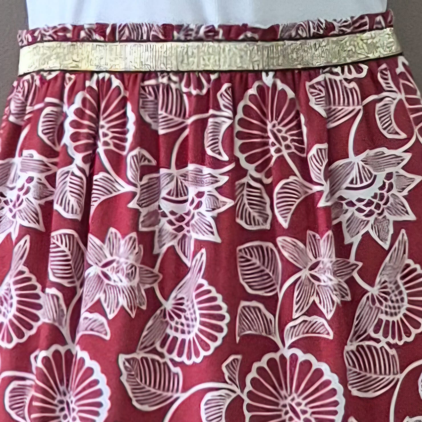 Elastic Waistband Skirt - Flower