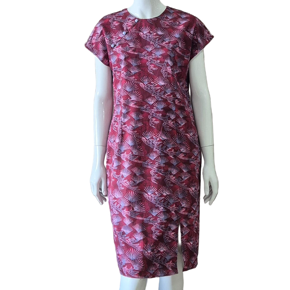 3 Button Round Neck Slim Fit Dress - S