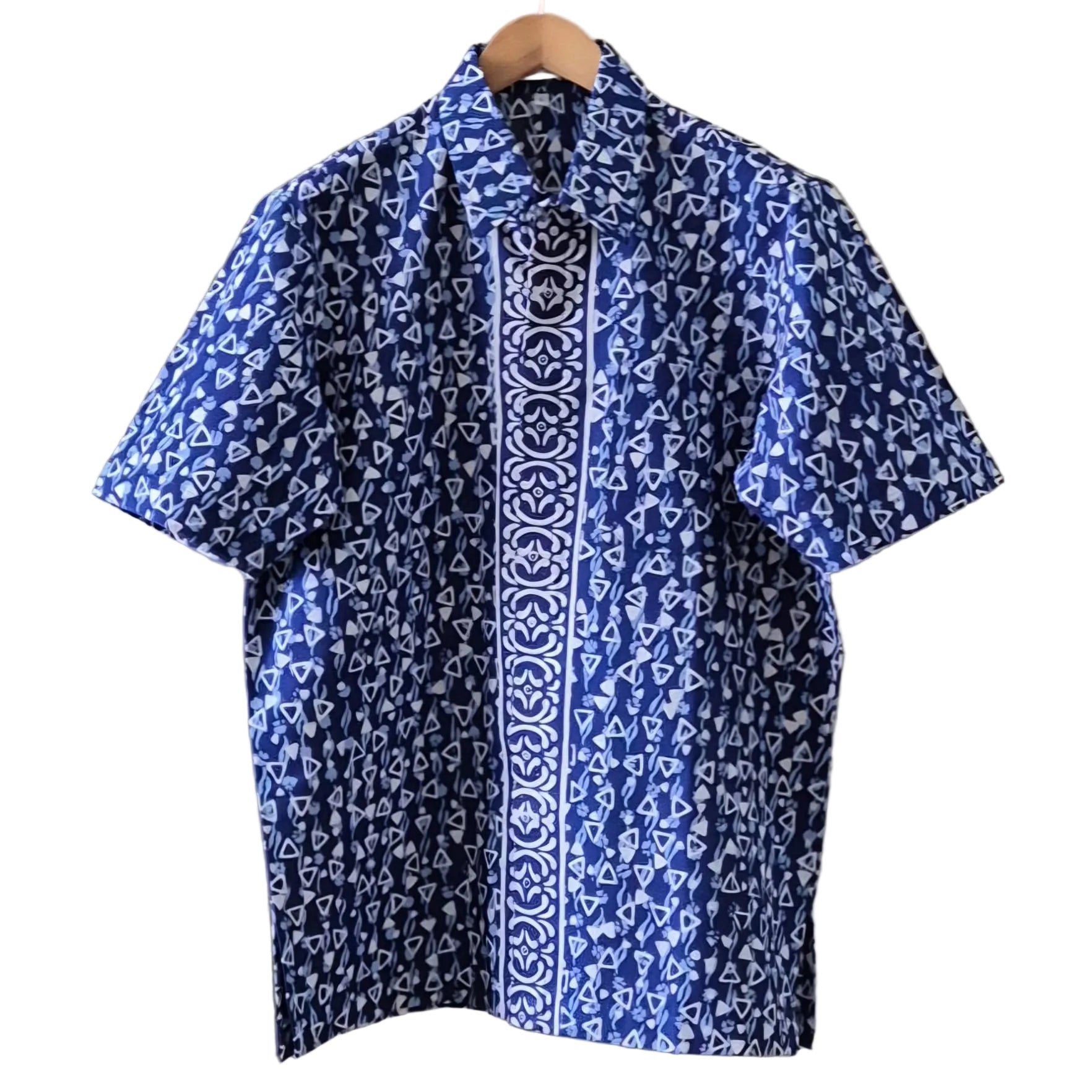 Men's Batik Linen Short Sleeve Shirt - L