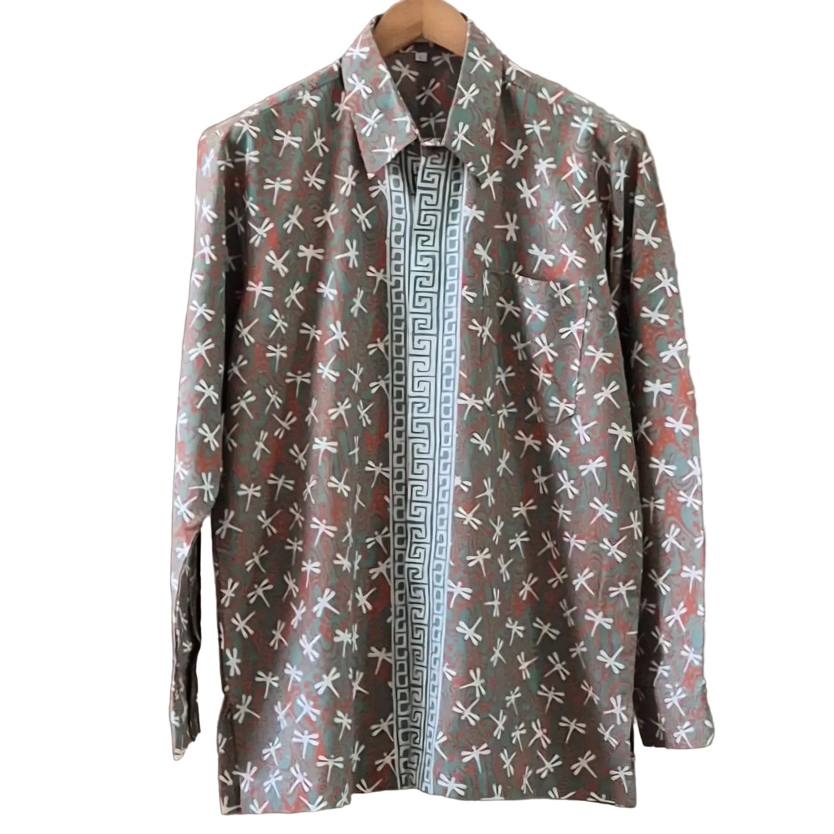 Men's Batik Linen Long Sleeve Shirt - L
