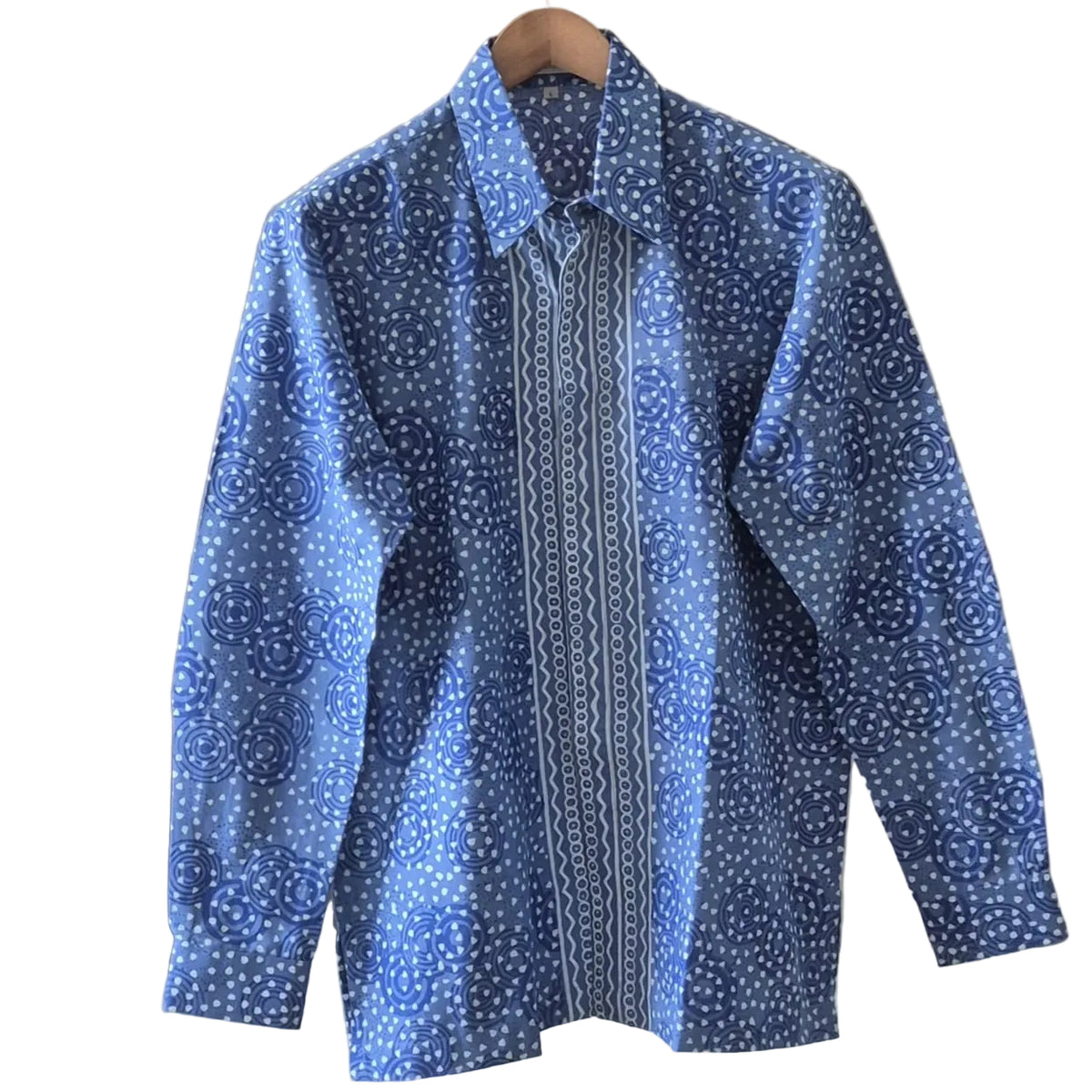 Men's Batik Linen Long Sleeve Shirt - L