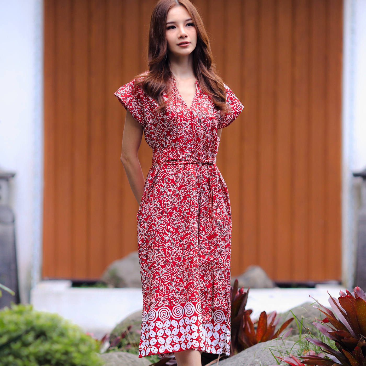 Pintuck Pleated Midi Dress - Rose
