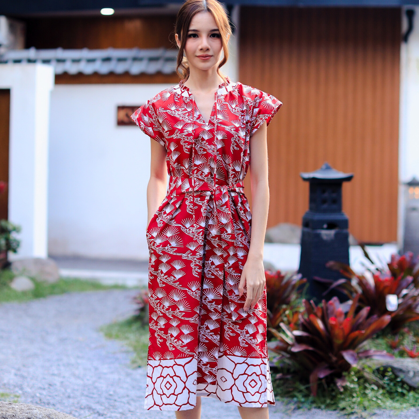 Pintuck Pleated Midi Dress - Pine