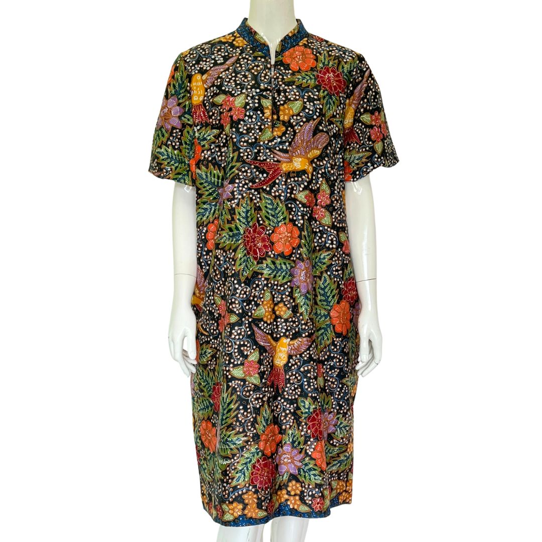 Batik Tulis Puff Sleeve Cheongsam Dress - XL