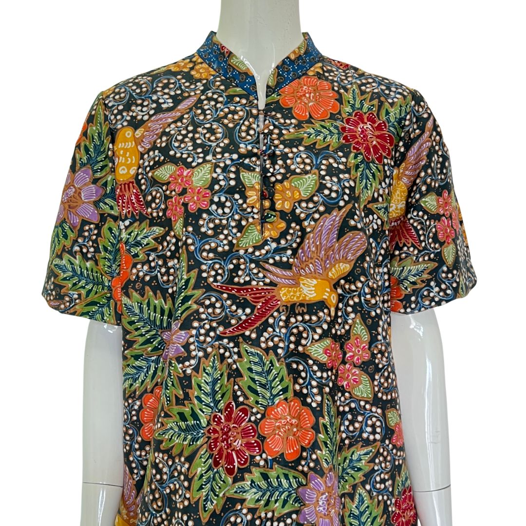 Batik Tulis Puff Sleeve Cheongsam Dress - XL