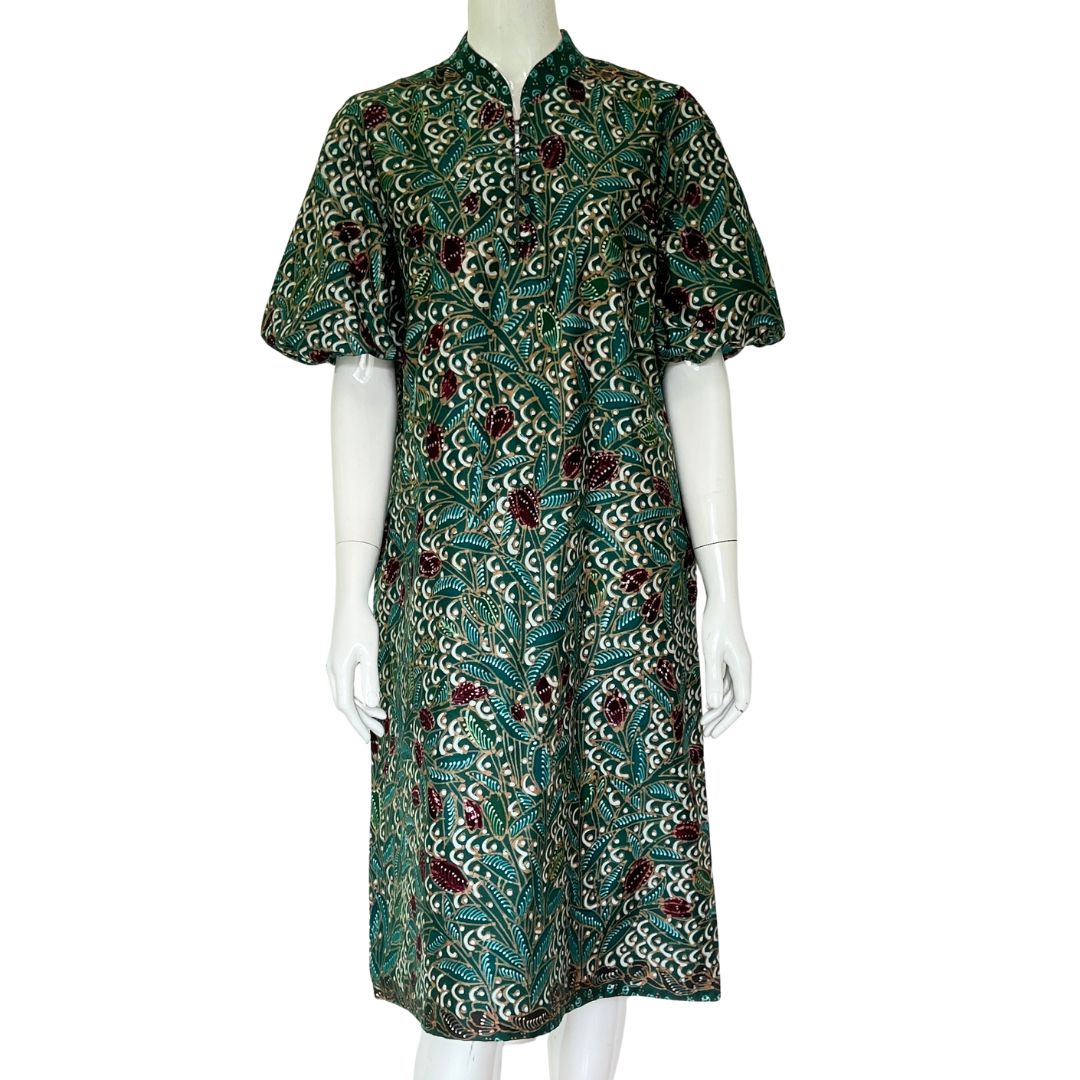 Batik Tulis Puff Sleeve Cheongsam Dress - L