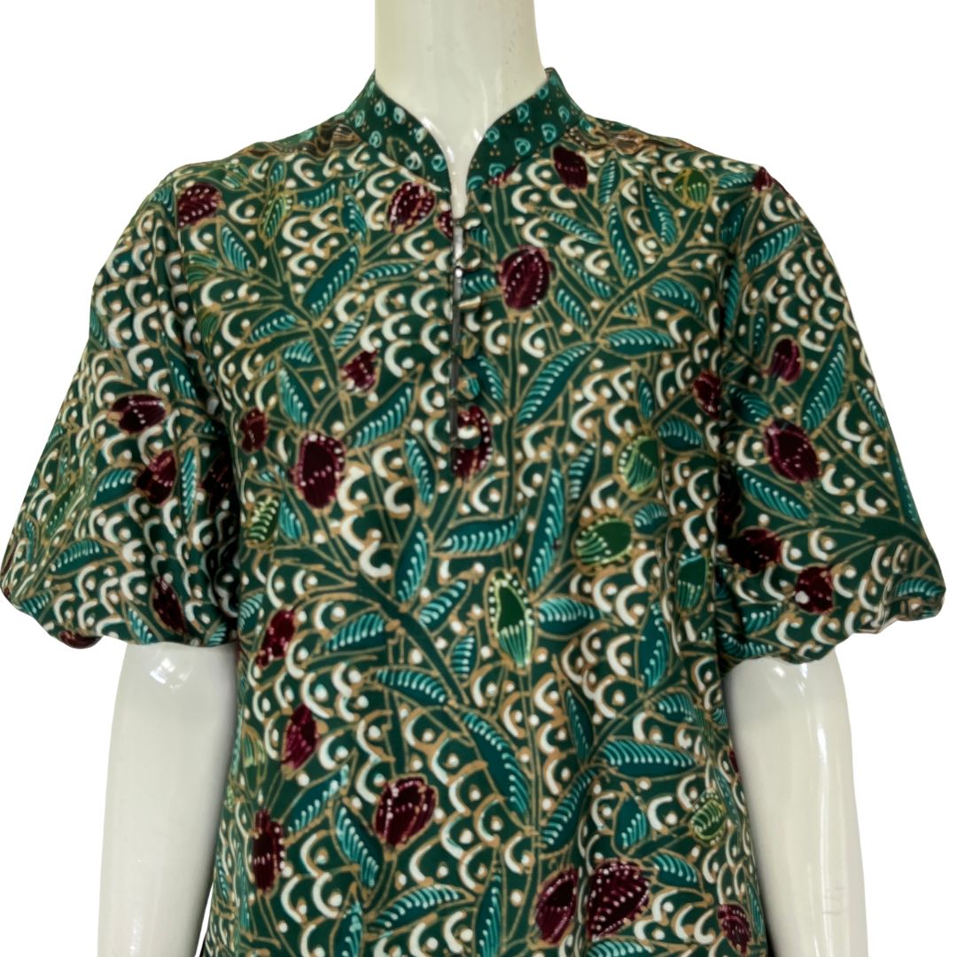 Batik Tulis Puff Sleeve Cheongsam Dress - L