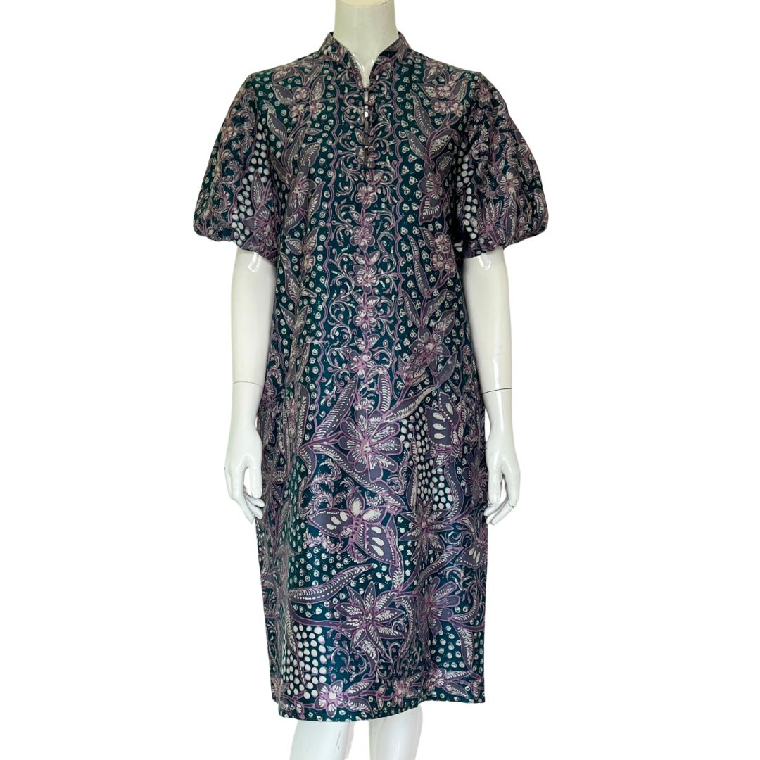 Batik Tulis Puff Sleeve Cheongsam Dress - M
