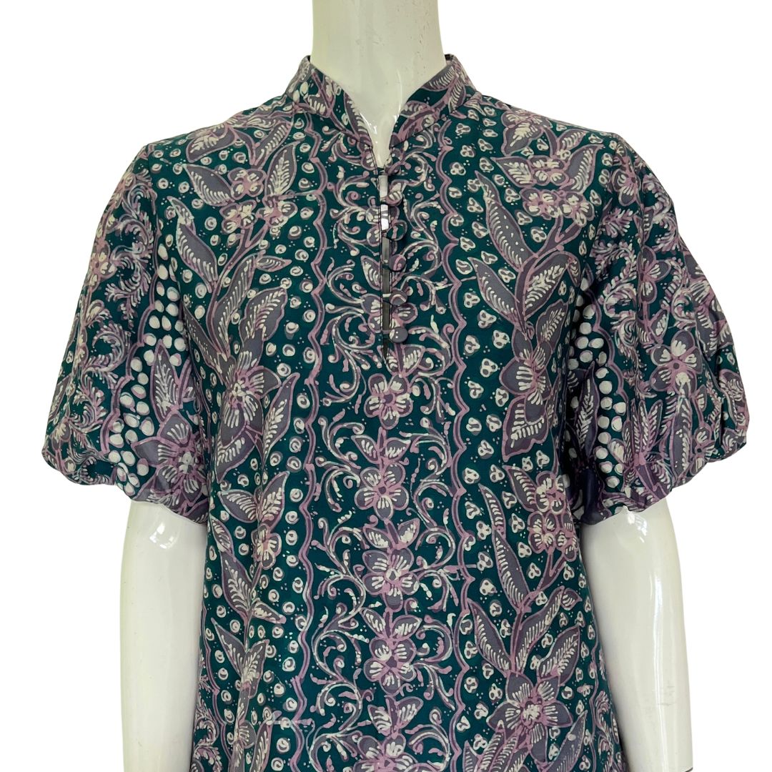 Batik Tulis Puff Sleeve Cheongsam Dress - M