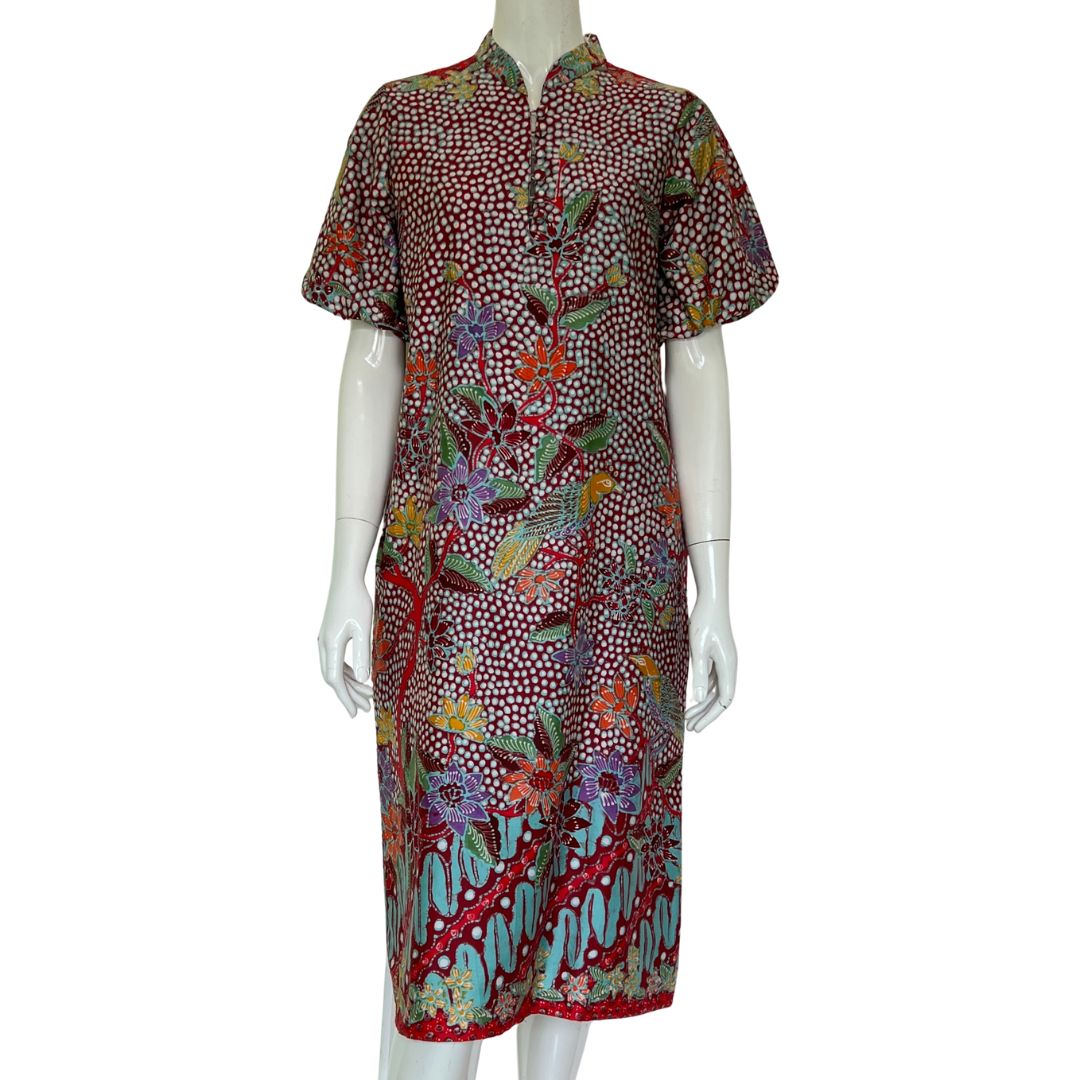Batik Tulis Puff Sleeve Cheongsam Dress - S