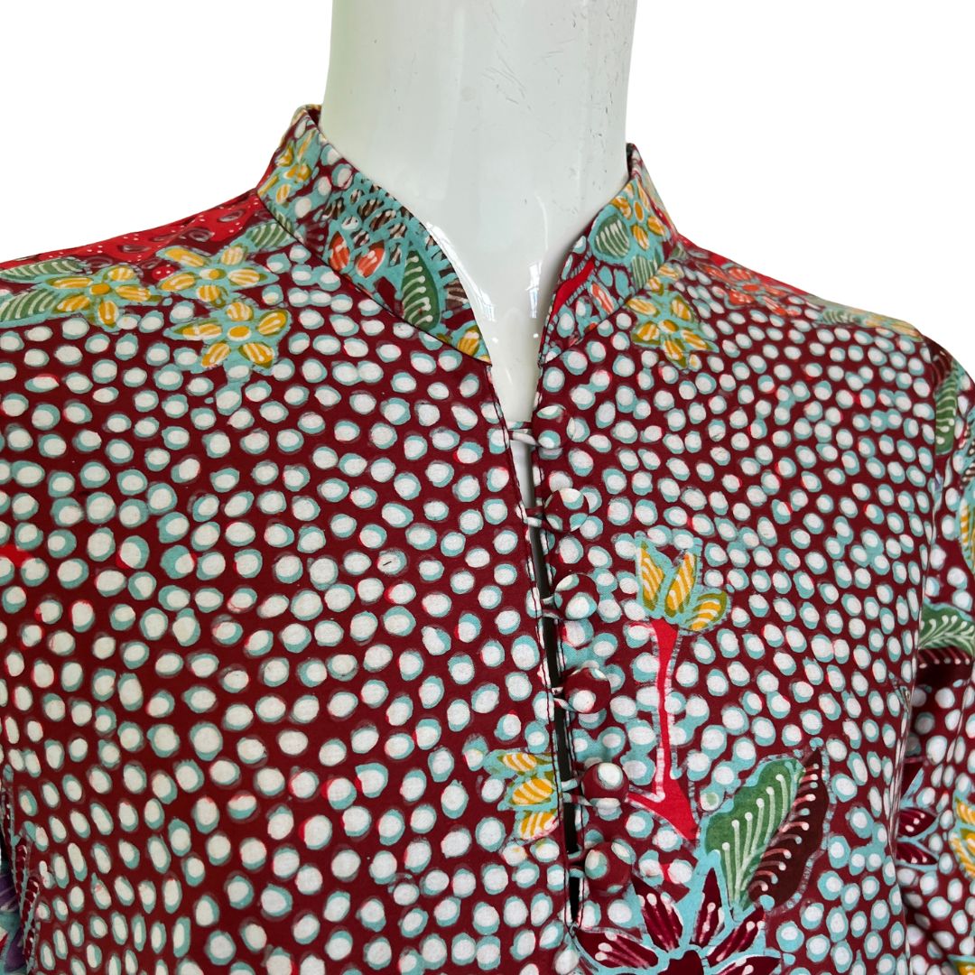 Batik Tulis Puff Sleeve Cheongsam Dress - S