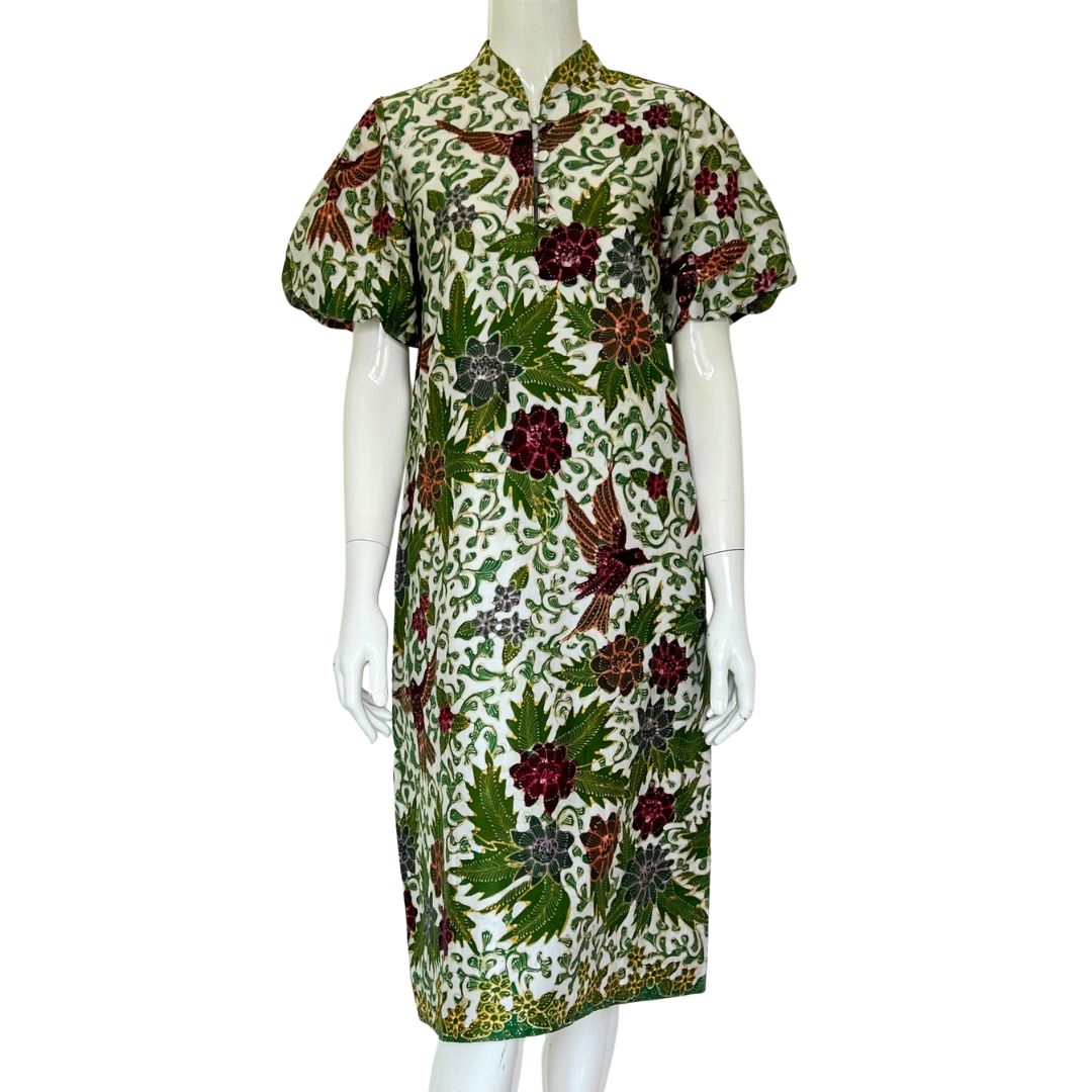Batik Tulis Puff Sleeve Cheongsam Dress - XS