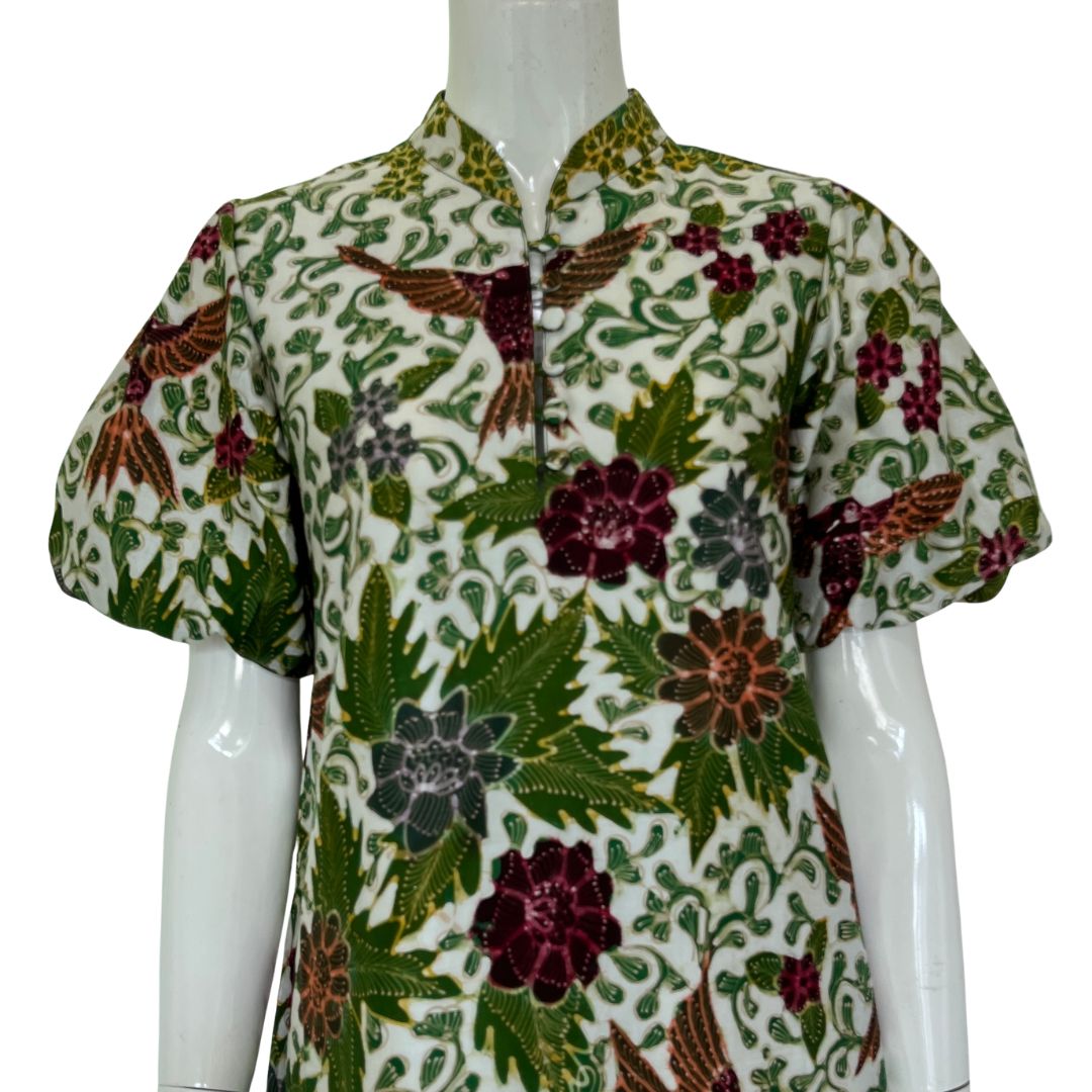 Batik Tulis Puff Sleeve Cheongsam Dress - XS