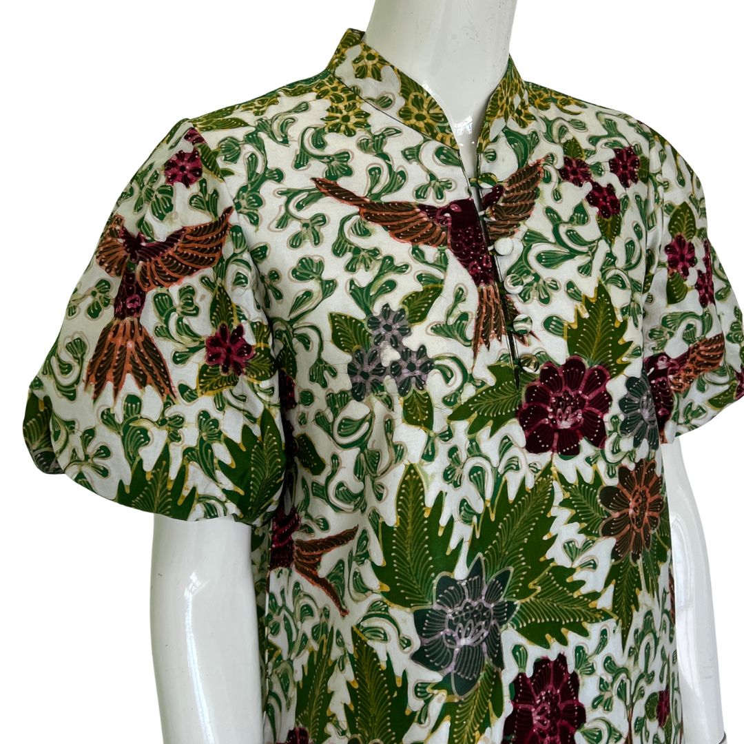 Batik Tulis Puff Sleeve Cheongsam Dress - XS