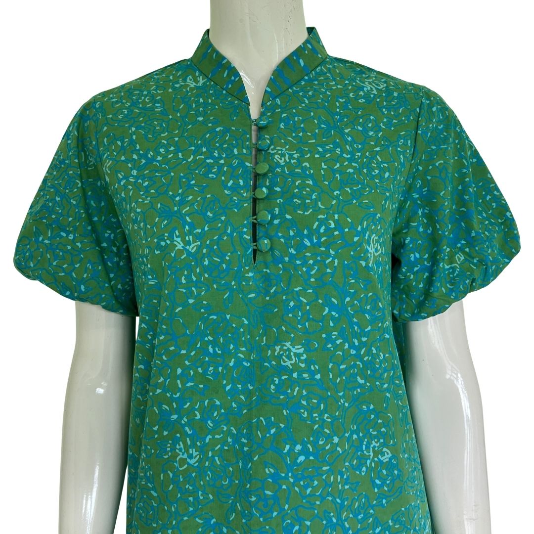 Puff Sleeve Cheongsam Dress - M