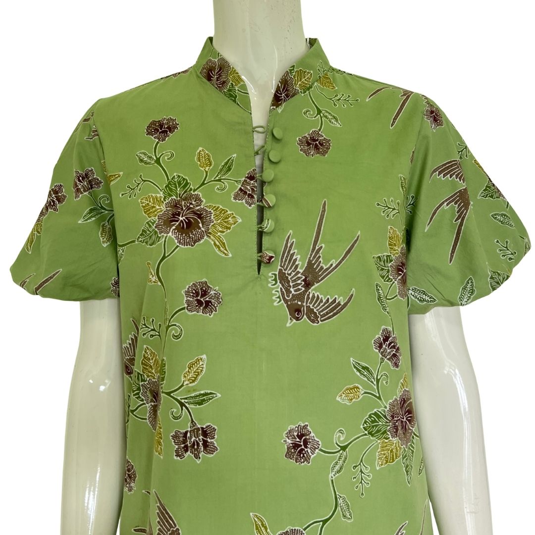 Puff Sleeve Cheongsam Dress - L