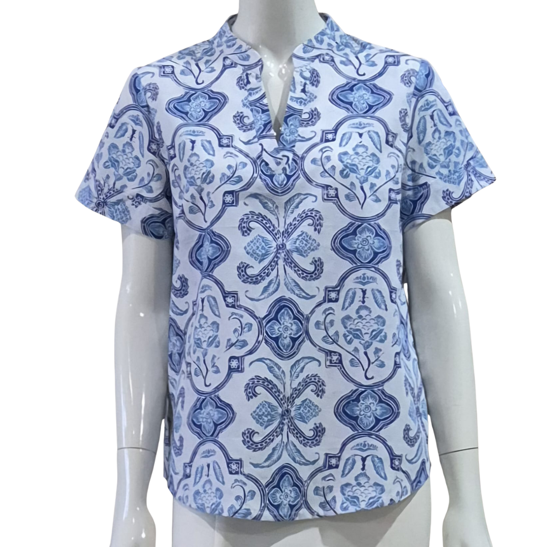 Casual Mandarin Collar Top - M