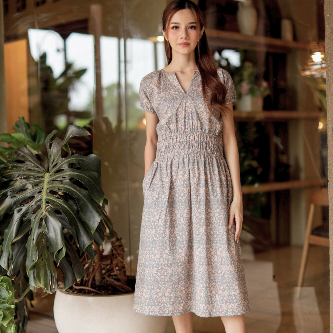 JP Gathered Waist Midi Dress