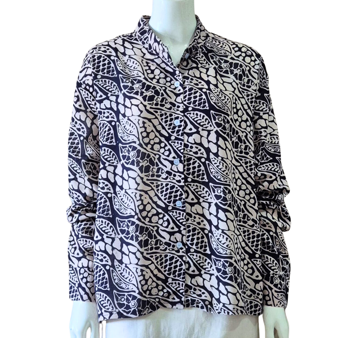 Mandarin Collar Long Sleeve Blouse - XL/XXL