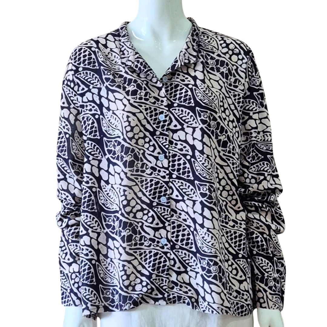 Mandarin Collar Long Sleeve Blouse - XL/XXL