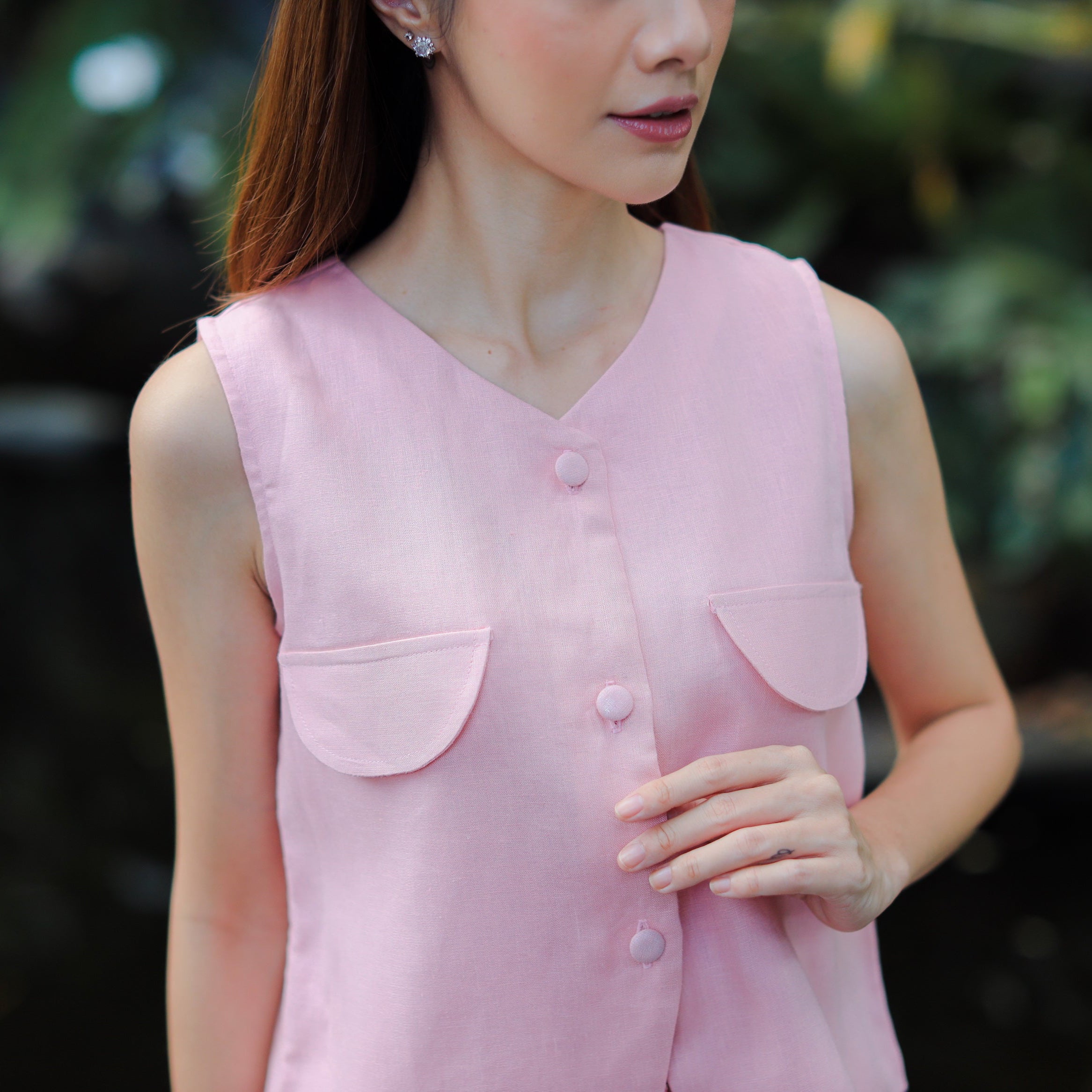 Linen Vest - Pink